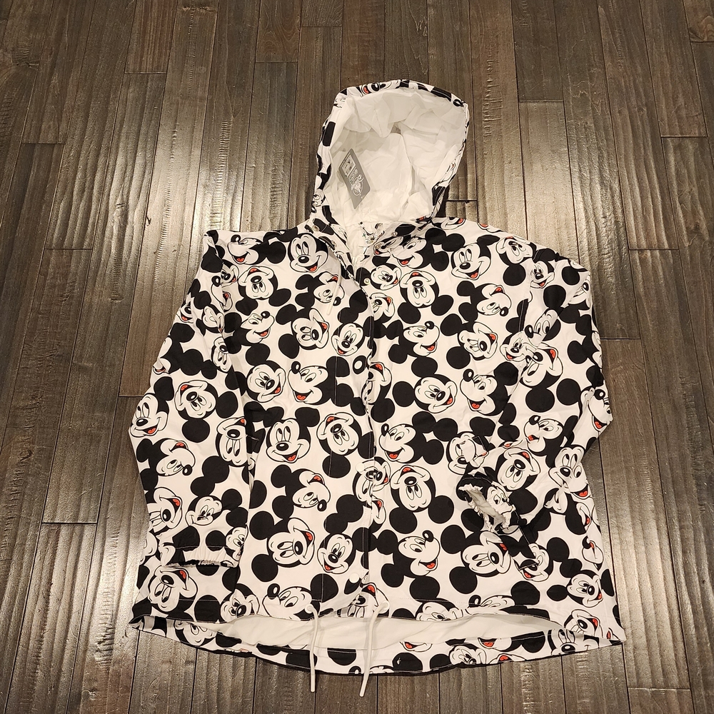 Women's Mickey Mouse Graphic Hooded Rain Jacket - Black & White